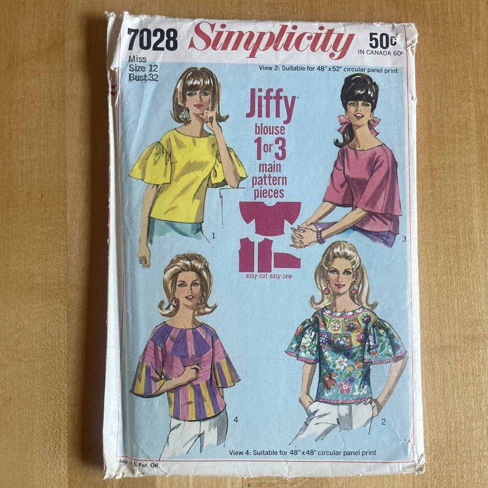 VTG Simplicity Pattern 7028 Jiffy Blouse Size 12 MOD Retro